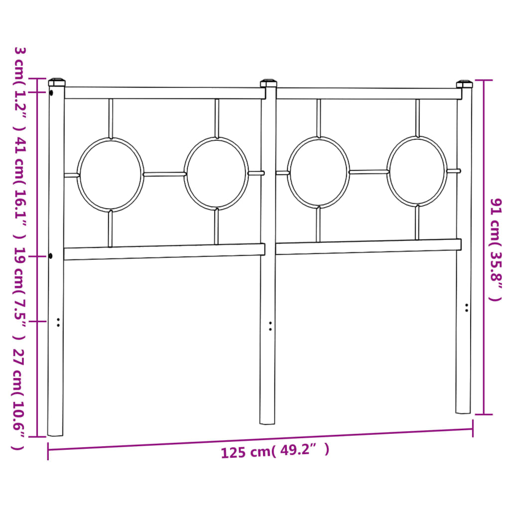 vidaXL Tăblie de pat metalică, negru, 120 cm