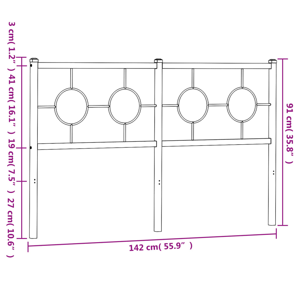vidaXL Tăblie de pat metalică, negru, 135 cm vidaXL Tăblie de pat metalică, negru, 135 cm