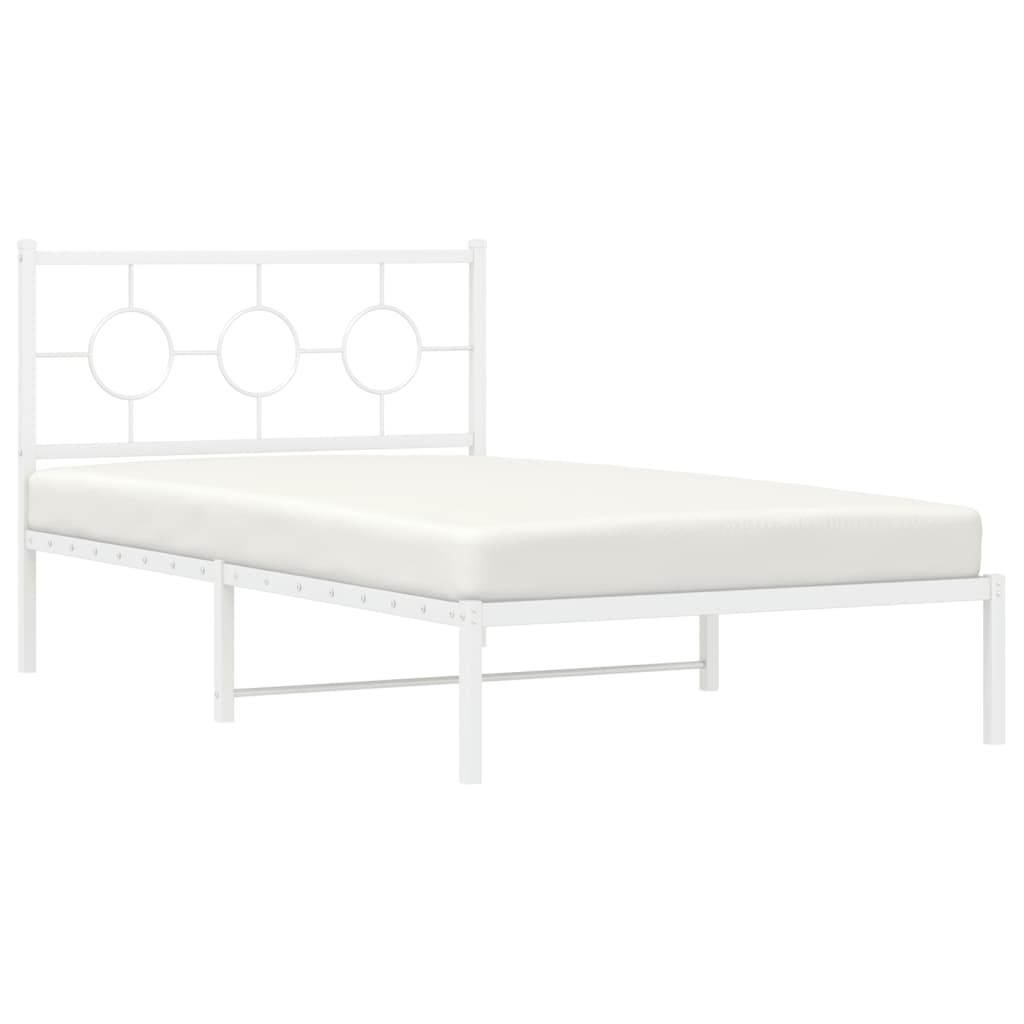 vidaXL Cadru de pat din metal cu tăblie, alb, 107x203 cm