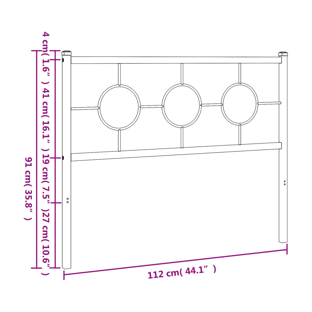 vidaXL Tăblie de pat metalică, alb, 107 cm