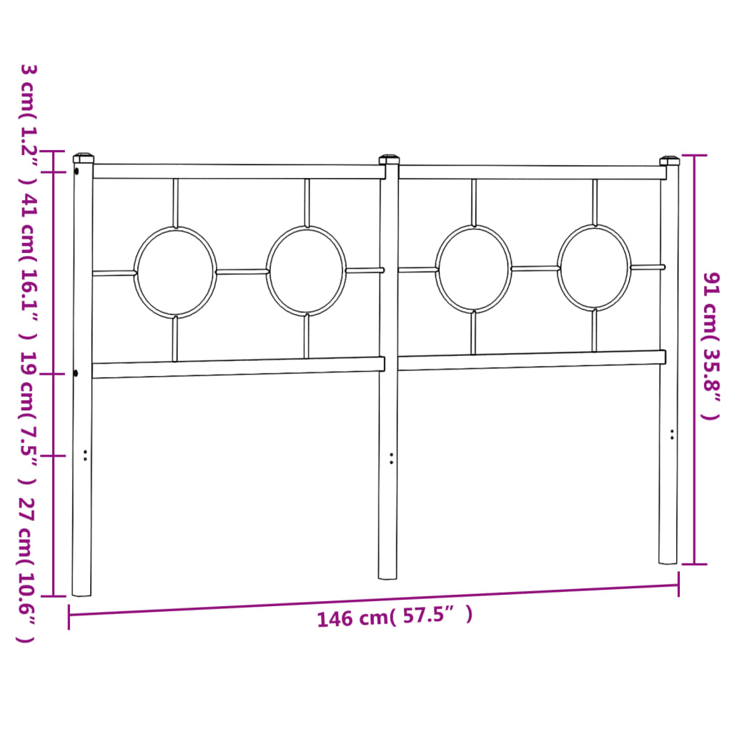 vidaXL Tăblie de pat metalică, alb, 140 cm