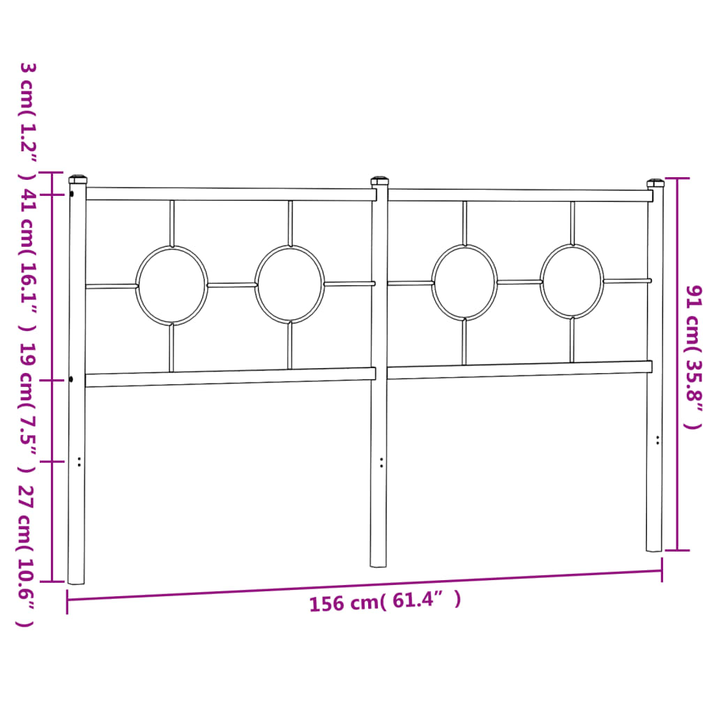 vidaXL Tăblie de pat metalică, alb, 150 cm