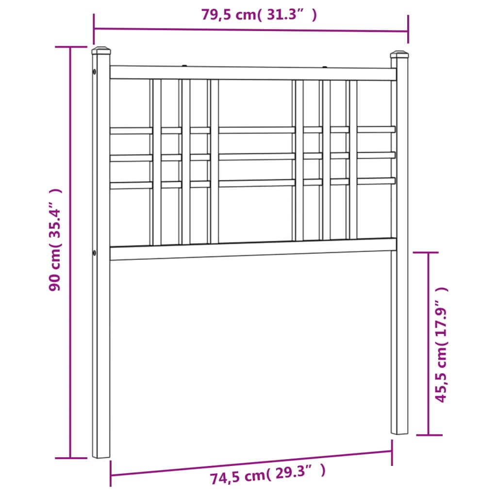 vidaXL Tăblie de pat metalică, negru, 75 cm