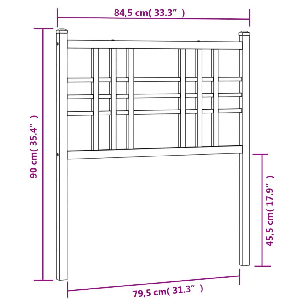 vidaXL Tăblie de pat metalică, negru, 80 cm
