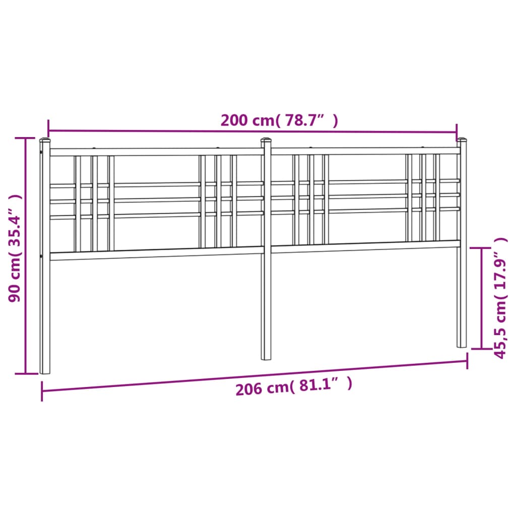 vidaXL Tăblie de pat metalică, negru, 200 cm