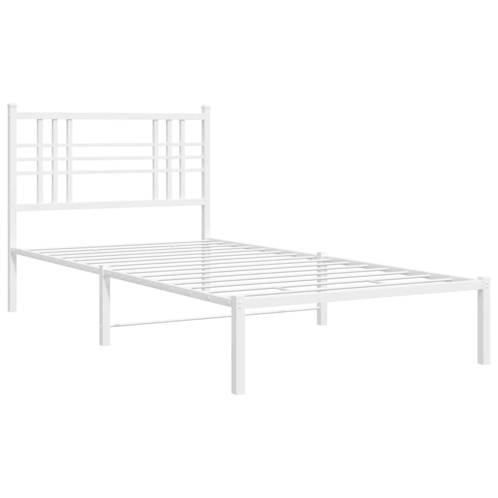 vidaXL Cadru de pat din metal cu tăblie, alb, 107x203 cm