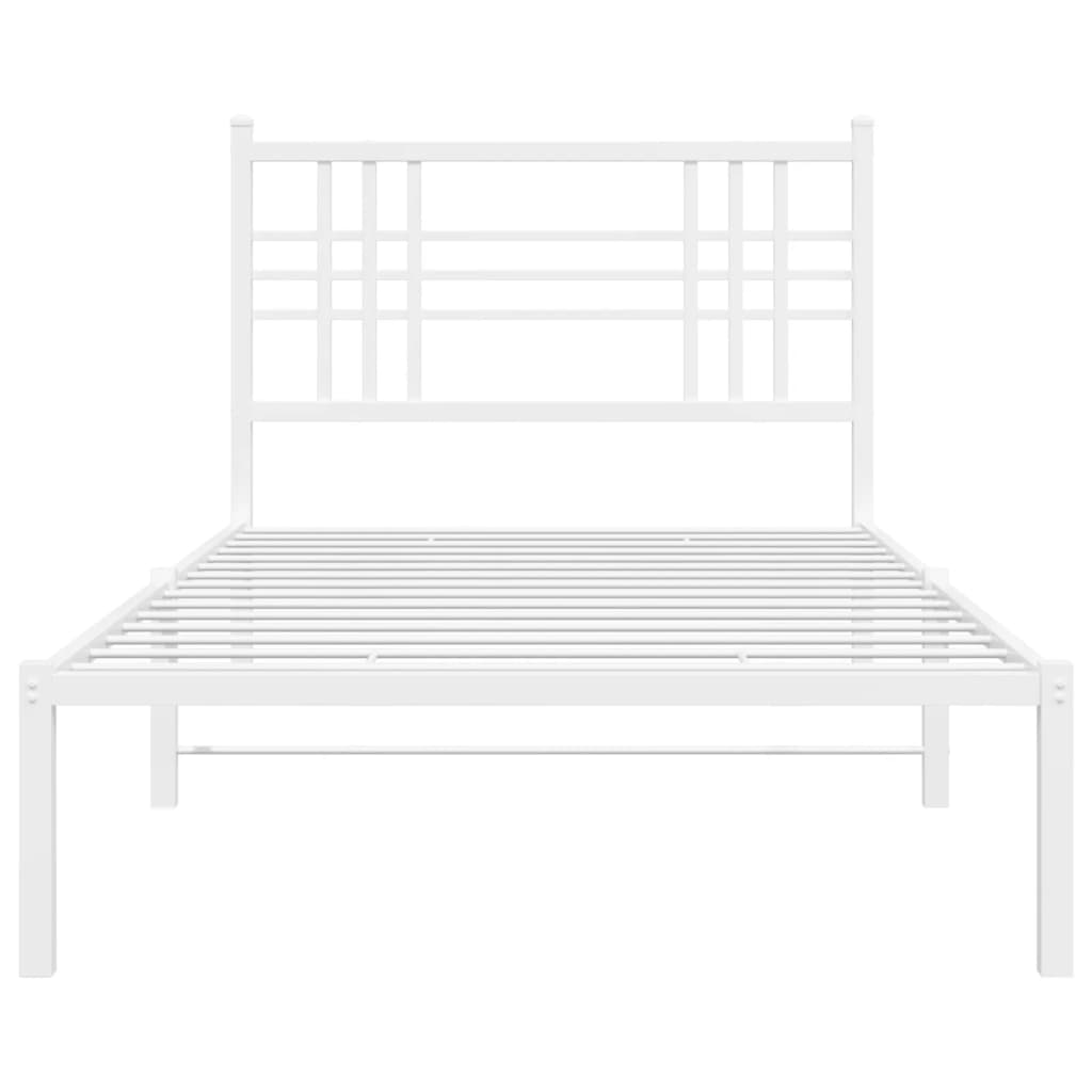 vidaXL Cadru de pat din metal cu tăblie, alb, 107x203 cm