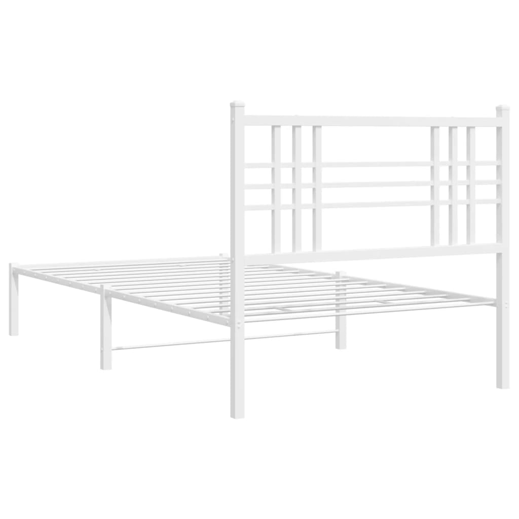vidaXL Cadru de pat din metal cu tăblie, alb, 107x203 cm