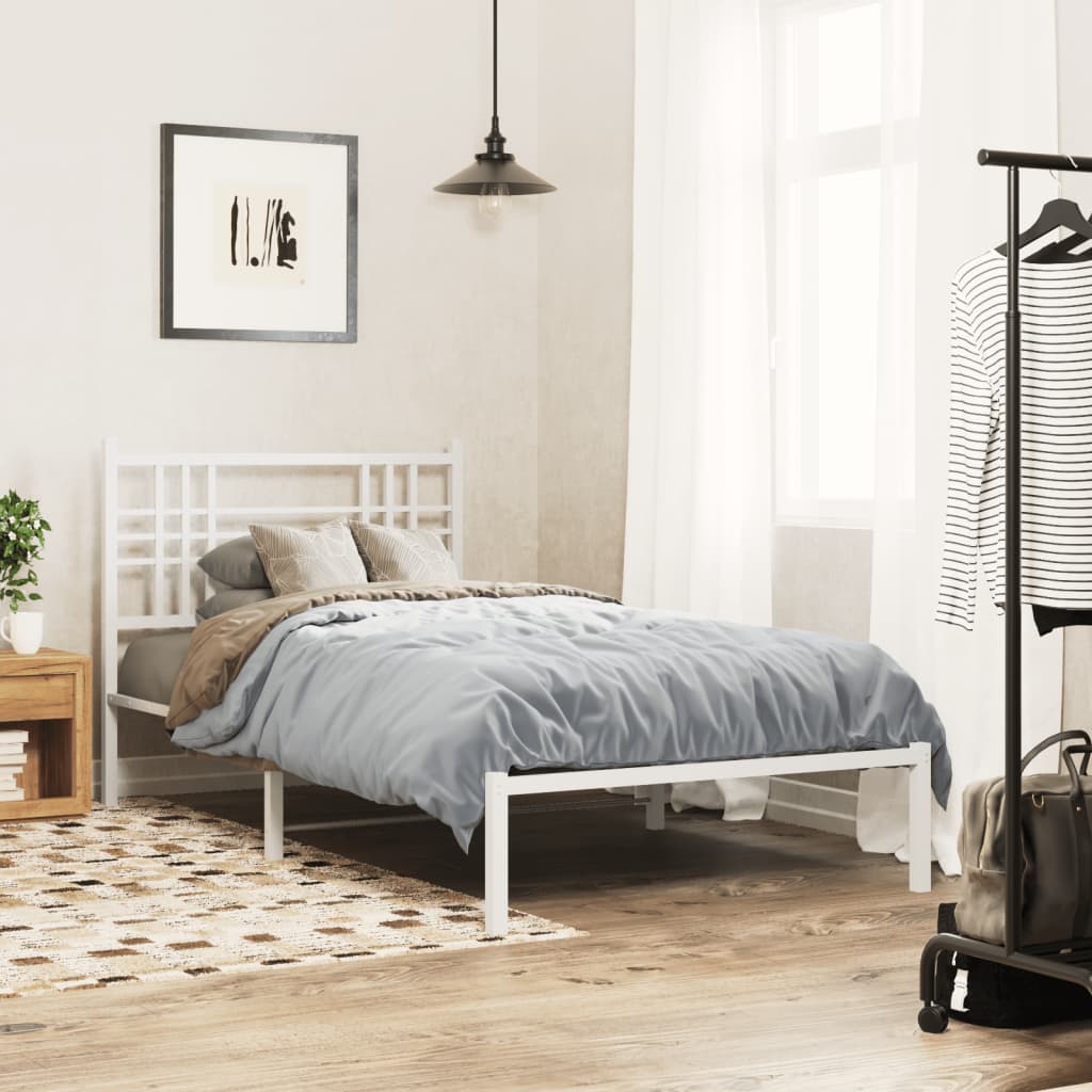 vidaXL Tăblie de pat metalică, alb, 107 cm