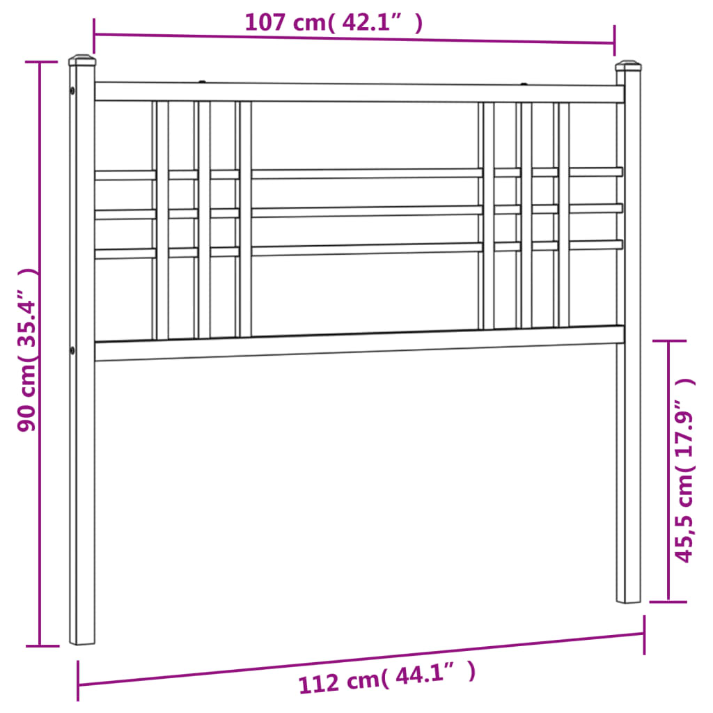 vidaXL Tăblie de pat metalică, alb, 107 cm