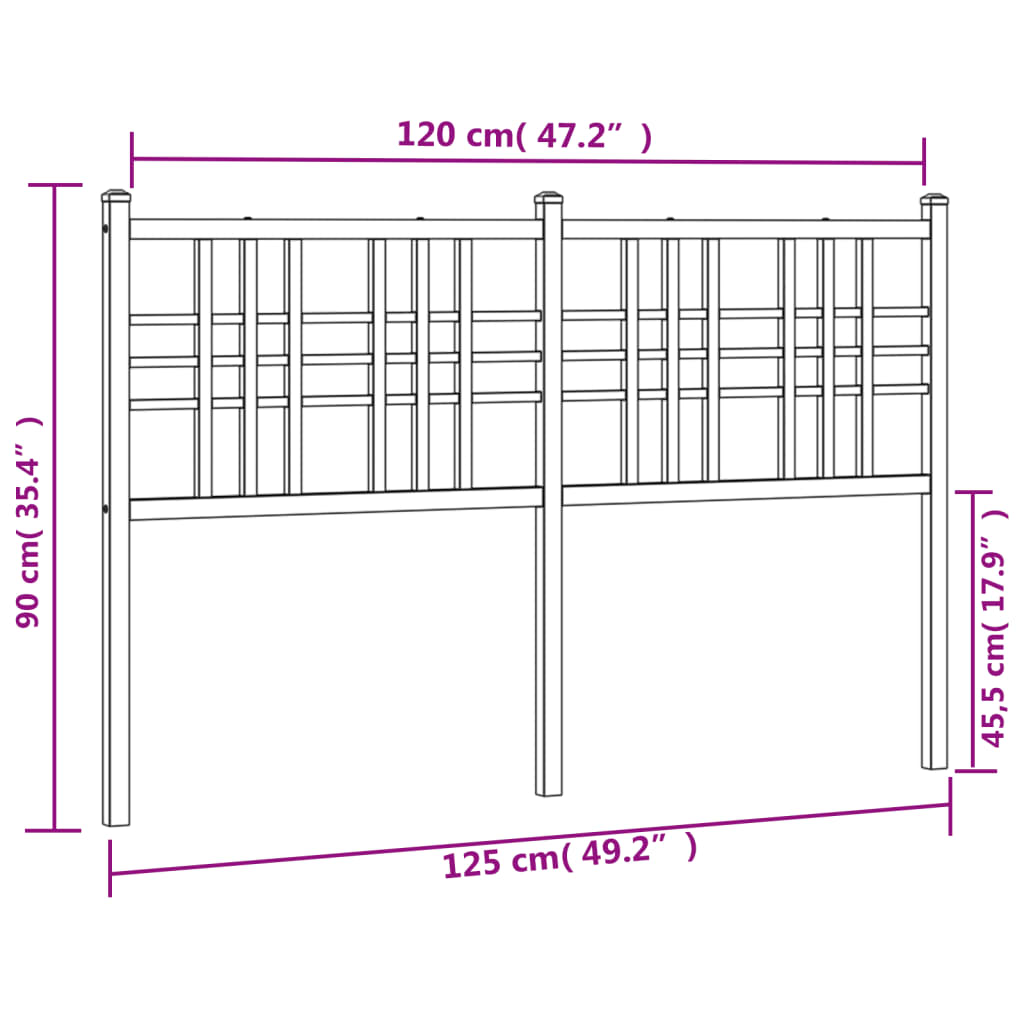 vidaXL Tăblie de pat metalică, alb, 120 cm
