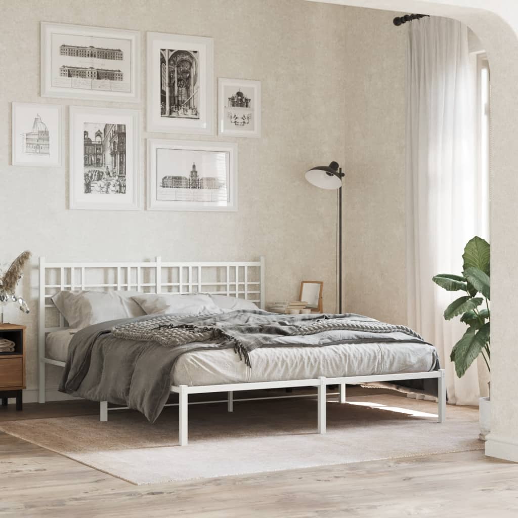 vidaXL Tăblie de pat metalică, alb, 150 cm