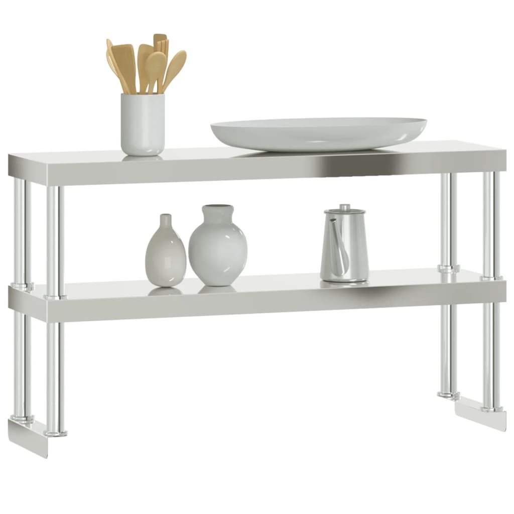 vidaXL Raft cu 2 niveluri masă de lucru, 110x30x35 cm, oțel inoxidabil vidaXL Raft cu 2 niveluri masă de lucru, 110x30x35 cm, oțel inoxidabil