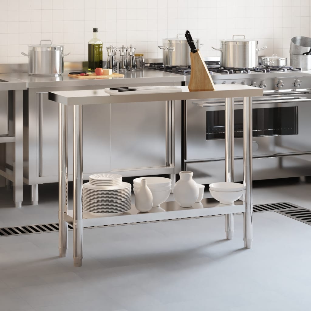 vidaXL Masă de lucru pentru bucătărie, 110x30x85 cm, oțel inoxidabil vidaXL Masă de lucru pentru bucătărie, 110x30x85 cm, oțel inoxidabil