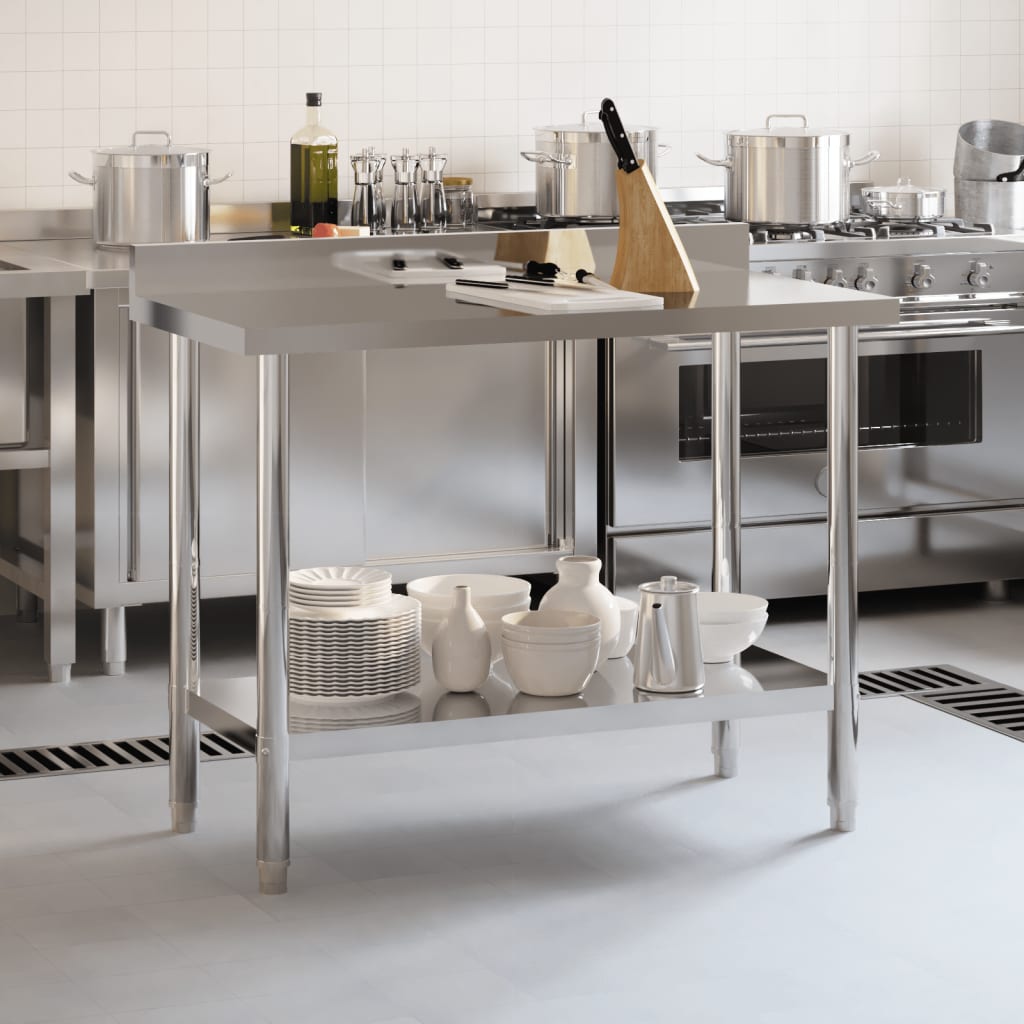 vidaXL Masă de lucru bucătărie bordură antistropire 110x55x93 cm oțel vidaXL Masă de lucru bucătărie bordură antistropire 110x55x93 cm oțel