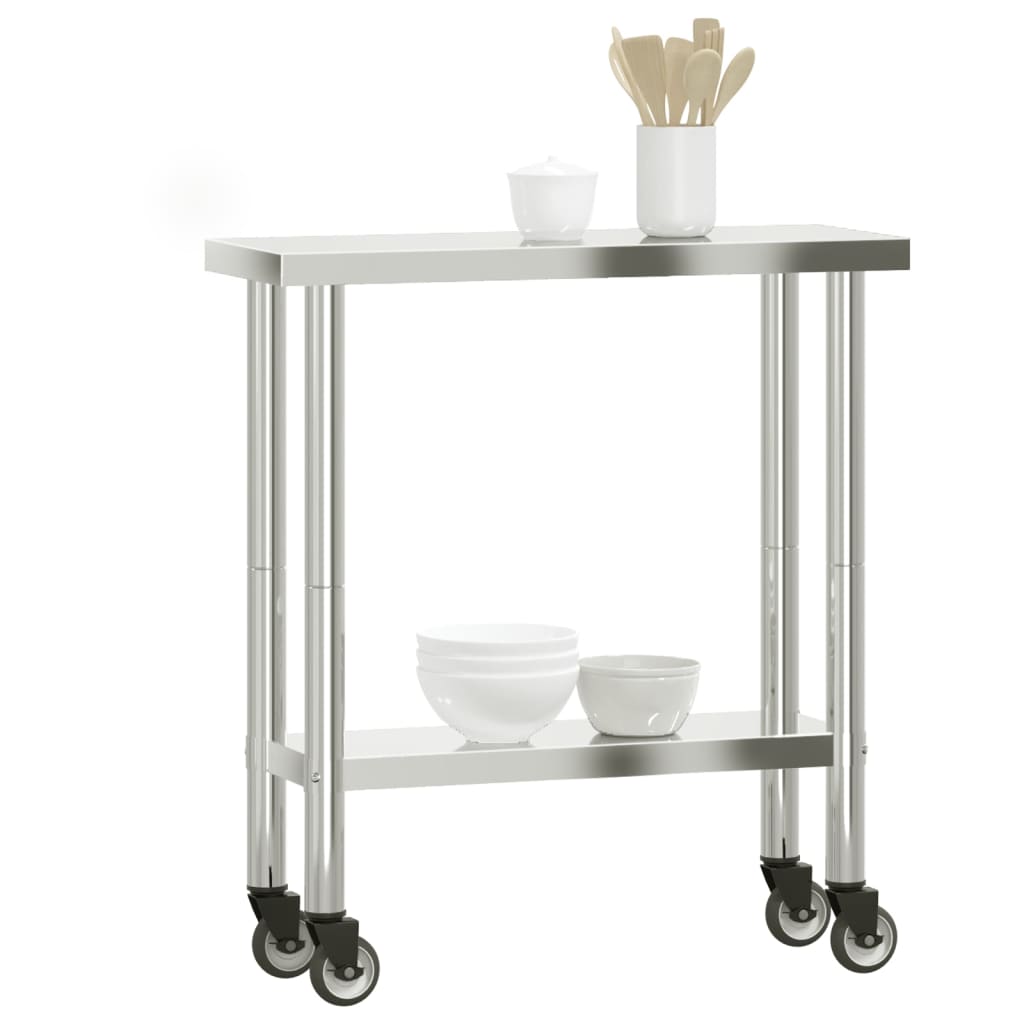 vidaXL Masă de lucru bucătărie cu roți, 82,5x30x85 cm, oțel inoxidabil vidaXL Masă de lucru bucătărie cu roți, 82,5x30x85 cm, oțel inoxidabil