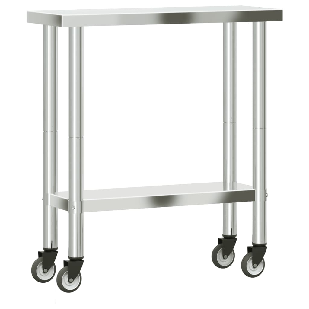 vidaXL Masă de lucru bucătărie cu roți, 82,5x30x85 cm, oțel inoxidabil vidaXL Masă de lucru bucătărie cu roți, 82,5x30x85 cm, oțel inoxidabil
