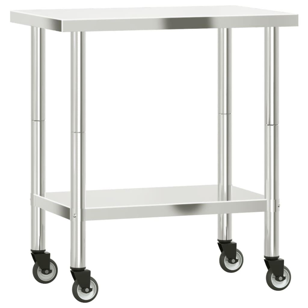 vidaXL Masă de lucru bucătărie cu roți, 82,5x55x85 cm, oțel inoxidabil vidaXL Masă de lucru bucătărie cu roți, 82,5x55x85 cm, oțel inoxidabil