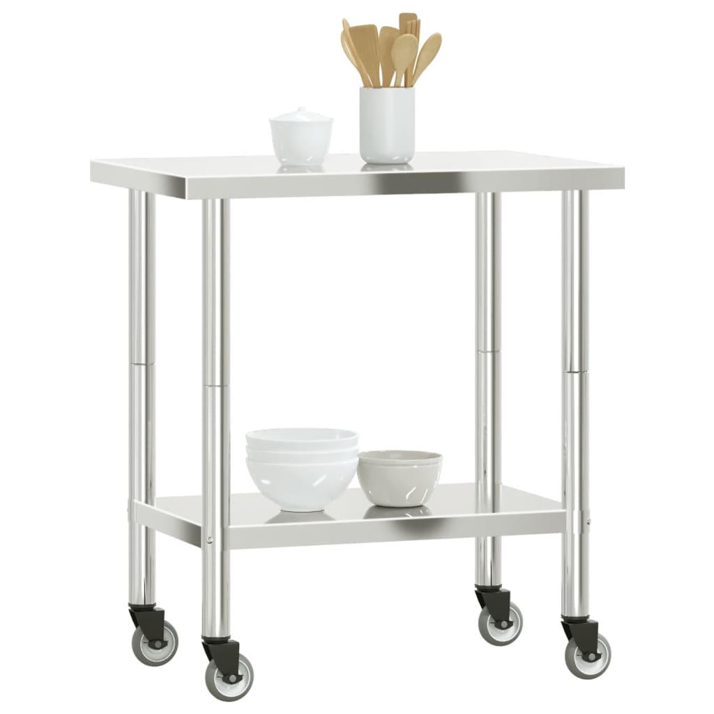 vidaXL Masă de lucru bucătărie cu roți, 82,5x55x85 cm, oțel inoxidabil vidaXL Masă de lucru bucătărie cu roți, 82,5x55x85 cm, oțel inoxidabil
