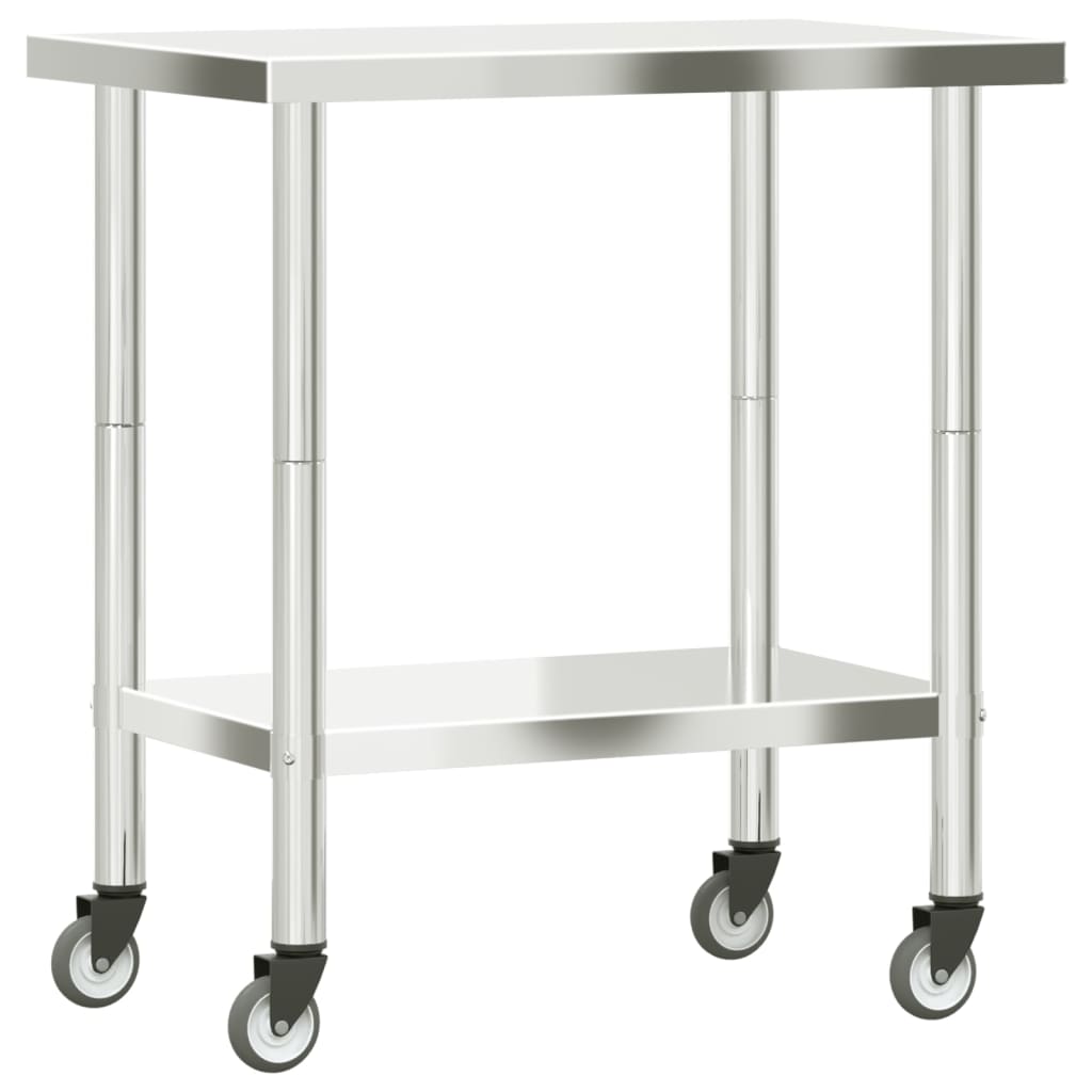 vidaXL Masă de lucru bucătărie cu roți, 82,5x55x85 cm, oțel inoxidabil vidaXL Masă de lucru bucătărie cu roți, 82,5x55x85 cm, oțel inoxidabil