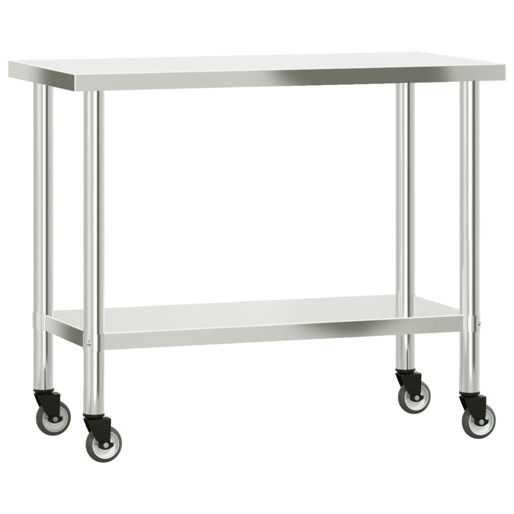 vidaXL Masă de lucru bucătărie cu roți, 110x55x85 cm, oțel inoxidabil vidaXL Masă de lucru bucătărie cu roți, 110x55x85 cm, oțel inoxidabil