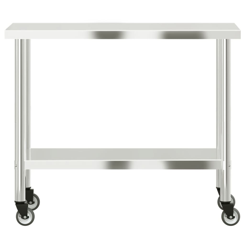 vidaXL Masă de lucru bucătărie cu roți, 110x55x85 cm, oțel inoxidabil vidaXL Masă de lucru bucătărie cu roți, 110x55x85 cm, oțel inoxidabil
