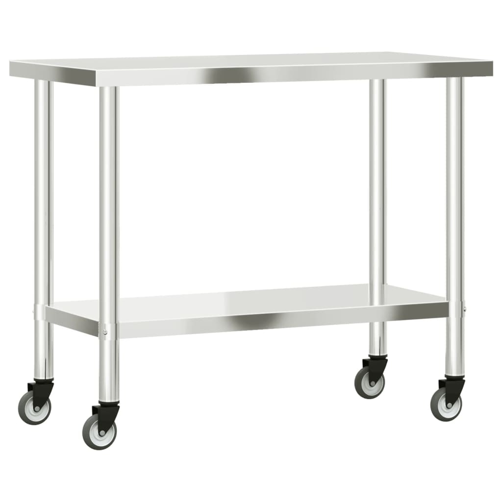 vidaXL Masă de lucru bucătărie cu roți, 110x55x85 cm, oțel inoxidabil vidaXL Masă de lucru bucătărie cu roți, 110x55x85 cm, oțel inoxidabil