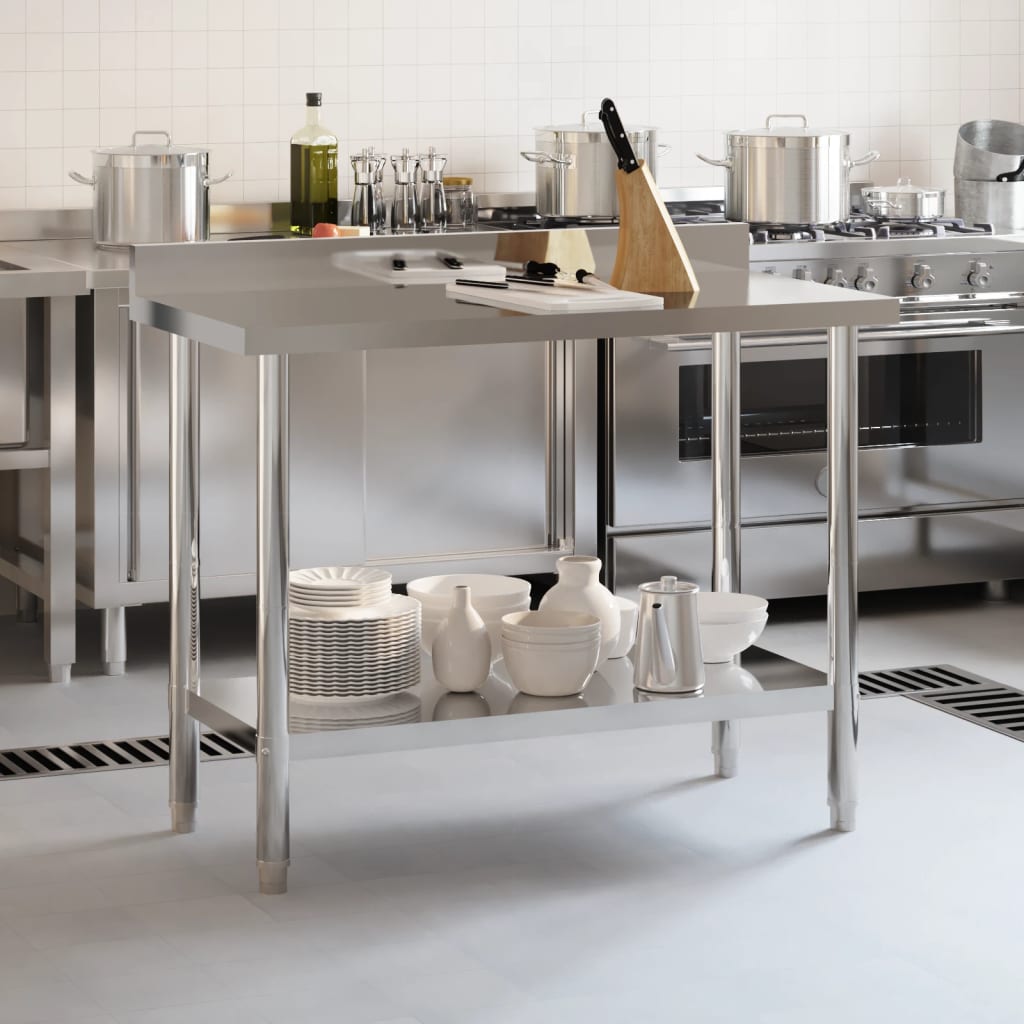 vidaXL Masă de lucru bucătărie bordură antistropire 110x55x93 cm oțel vidaXL Masă de lucru bucătărie bordură antistropire 110x55x93 cm oțel