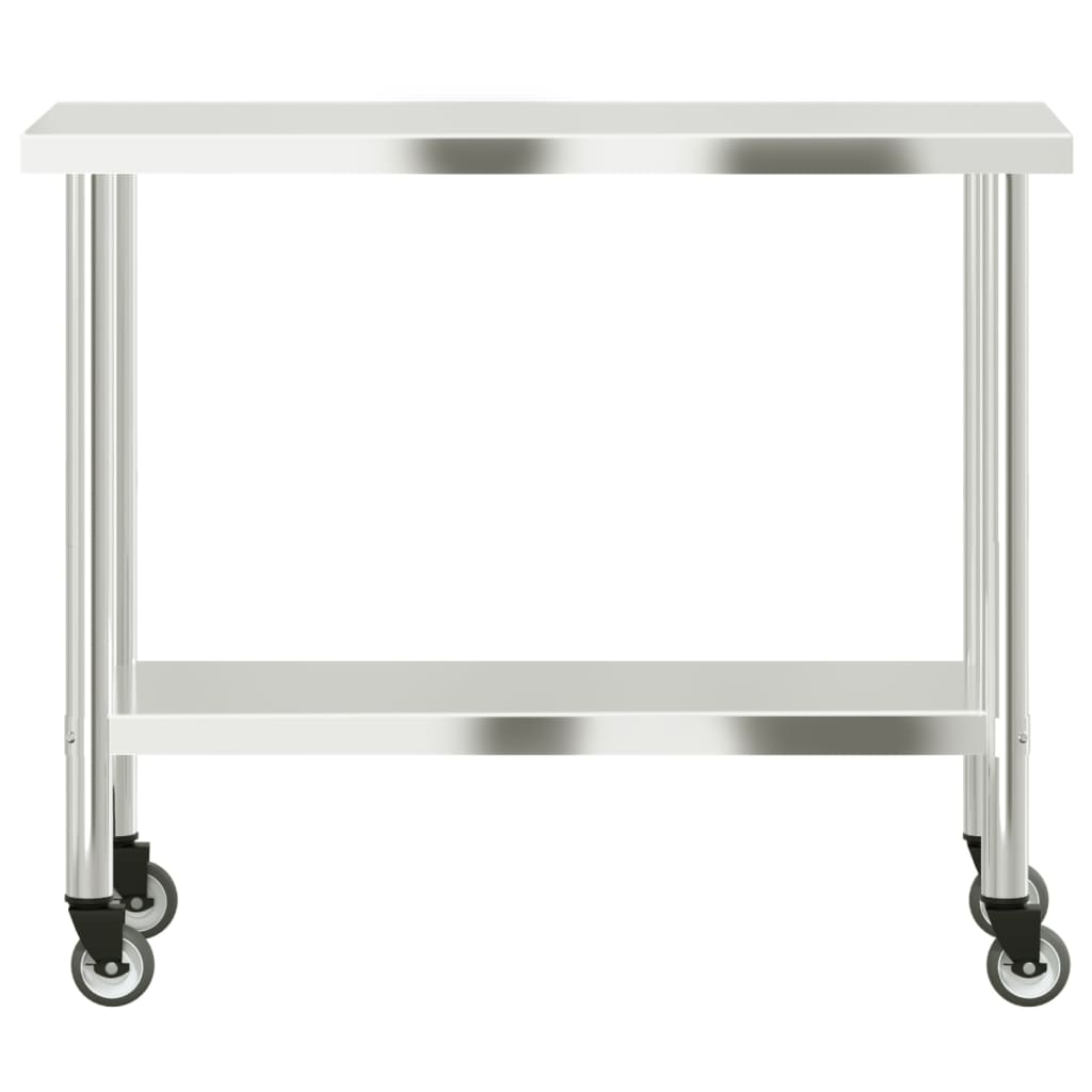 vidaXL Masă de lucru bucătărie cu roți, 110x55x85 cm, oțel inoxidabil vidaXL Masă de lucru bucătărie cu roți, 110x55x85 cm, oțel inoxidabil