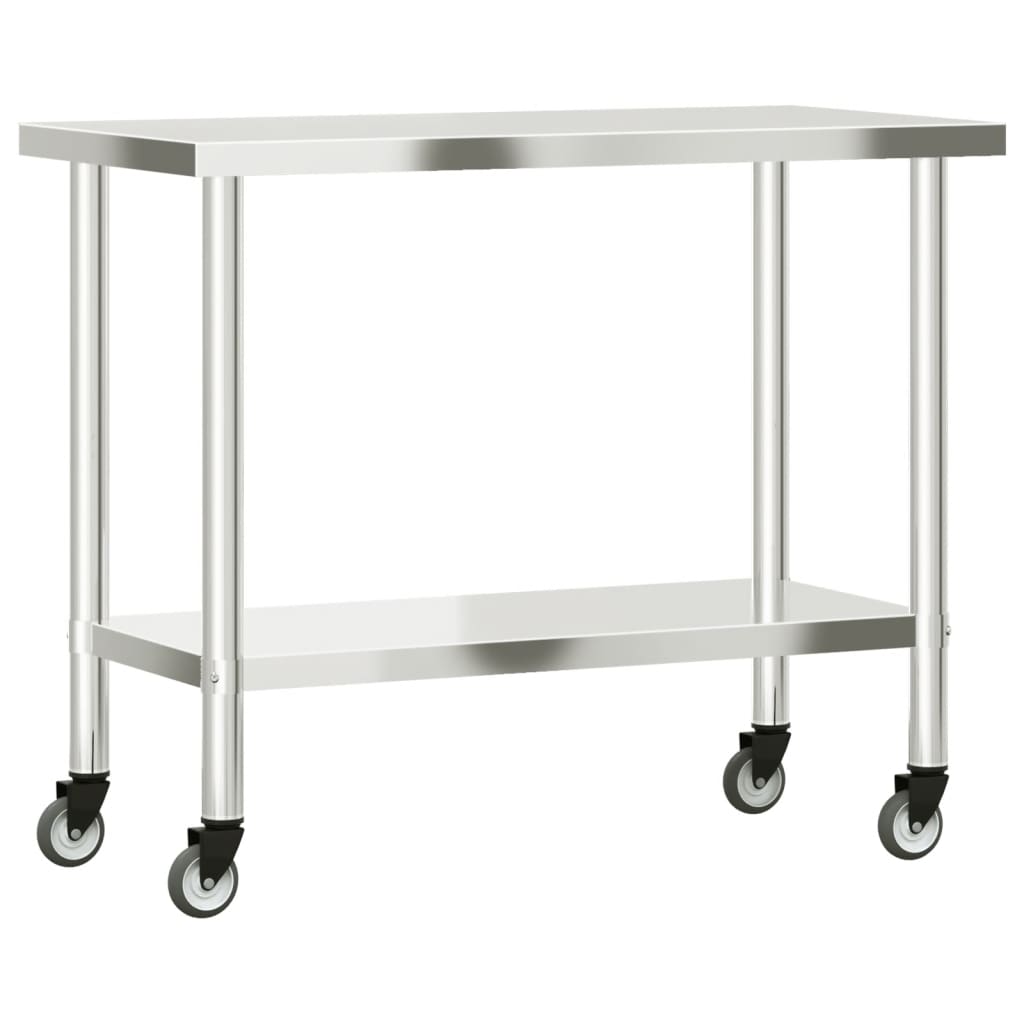 vidaXL Masă de lucru bucătărie cu roți, 110x55x85 cm, oțel inoxidabil vidaXL Masă de lucru bucătărie cu roți, 110x55x85 cm, oțel inoxidabil