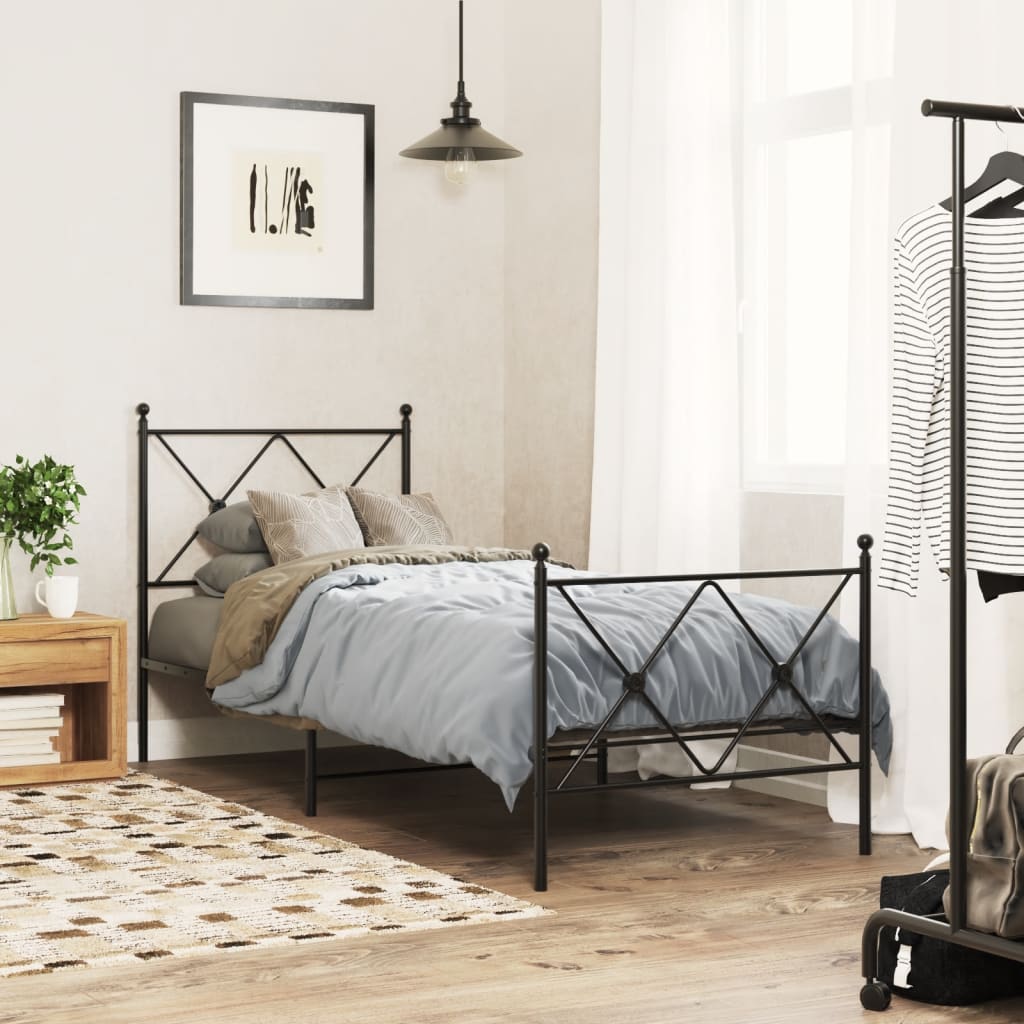 vidaXL Tăblie de pat metalică, negru, 80 cm
