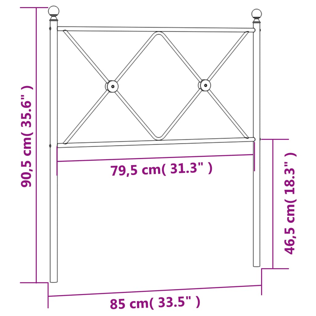 vidaXL Tăblie de pat metalică, negru, 80 cm