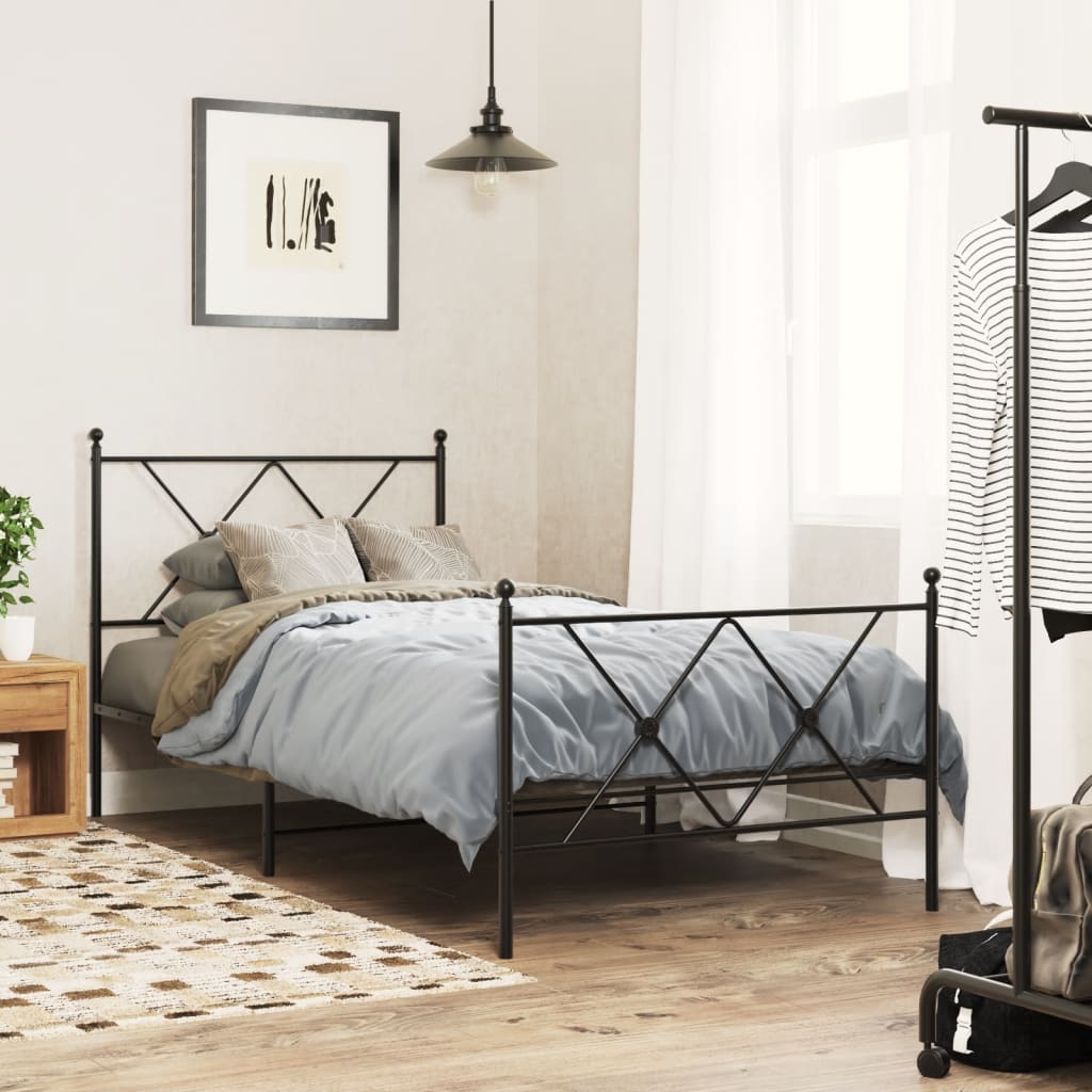 vidaXL Tăblie de pat metalică, negru, 90 cm
