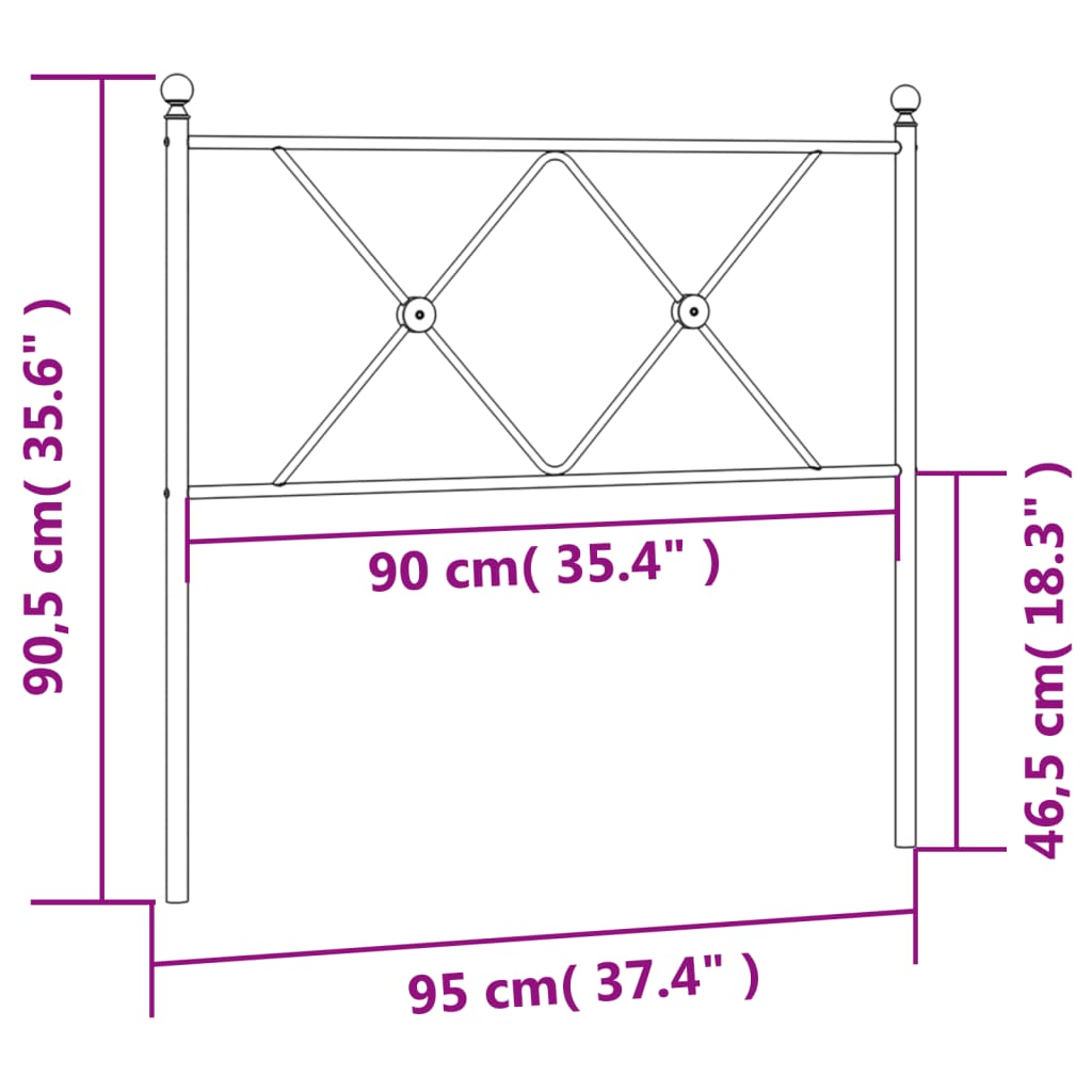 vidaXL Tăblie de pat metalică, negru, 90 cm