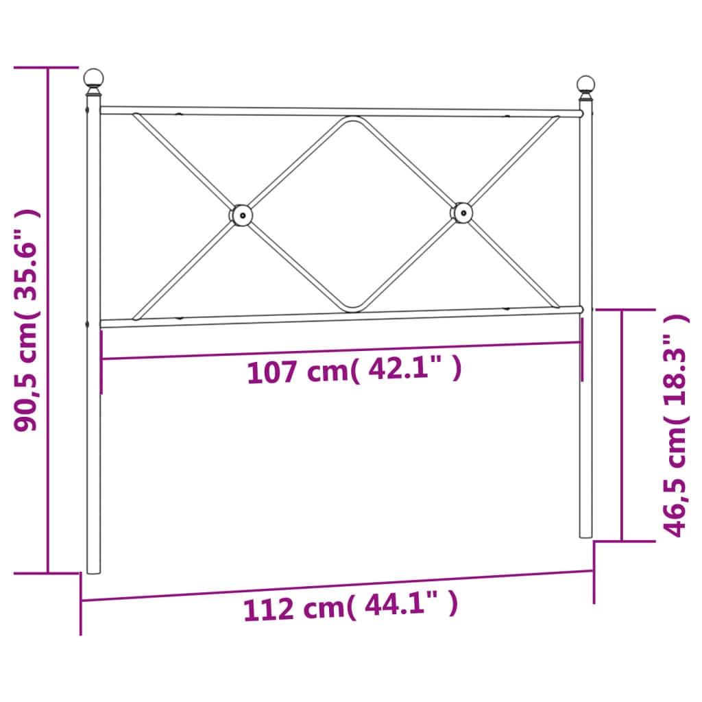 vidaXL Tăblie de pat metalică, negru, 107 cm vidaXL Tăblie de pat metalică, negru, 107 cm