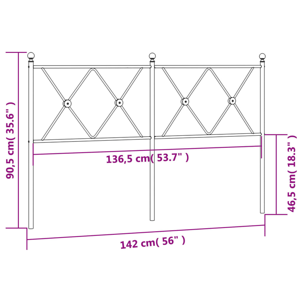 vidaXL Tăblie de pat metalică, negru, 137 cm