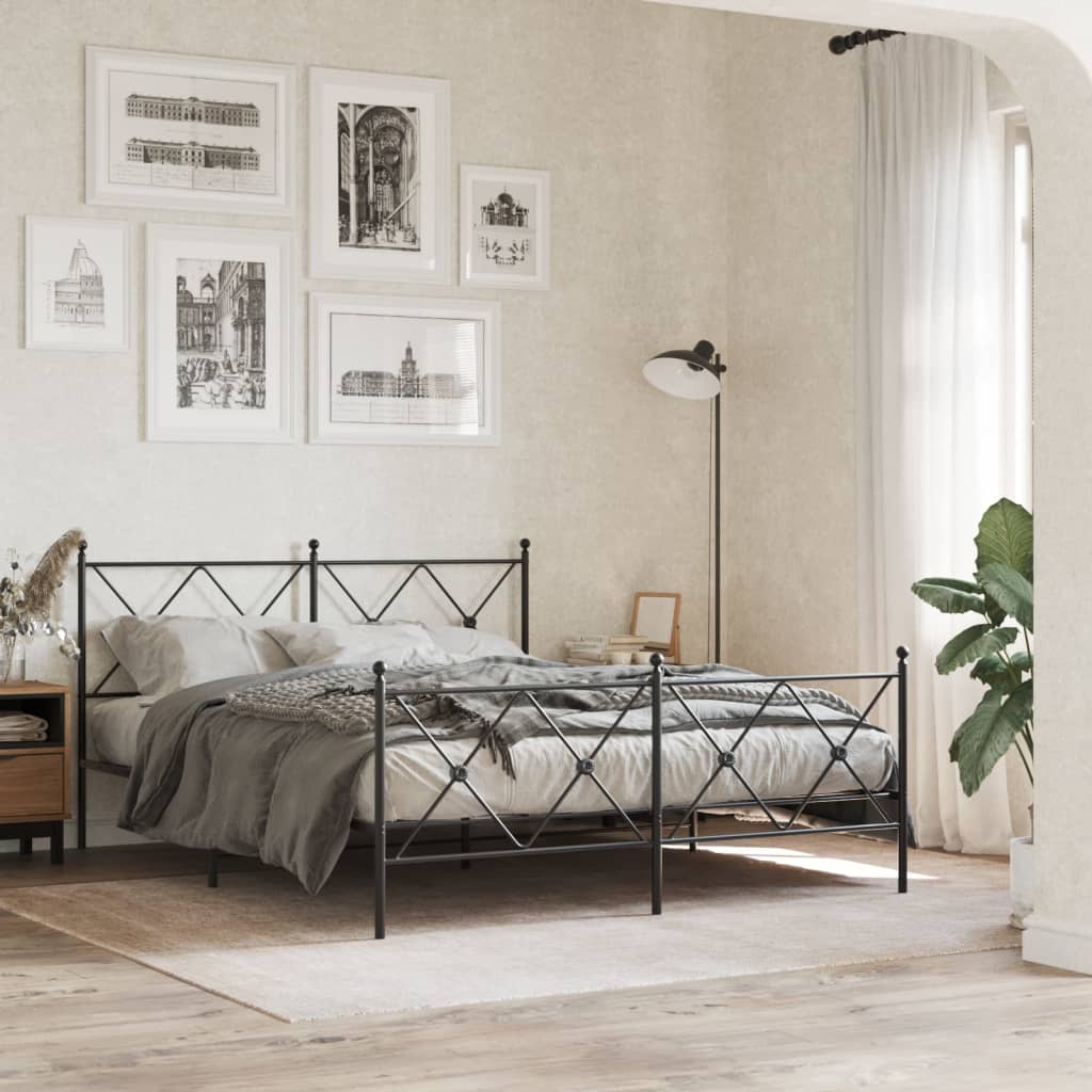 vidaXL Tăblie de pat metalică, negru, 150 cm