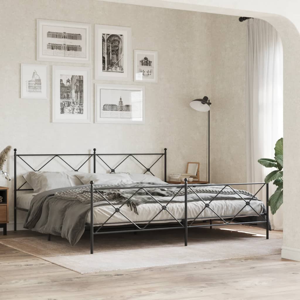 vidaXL Tăblie de pat metalică, negru, 200 cm