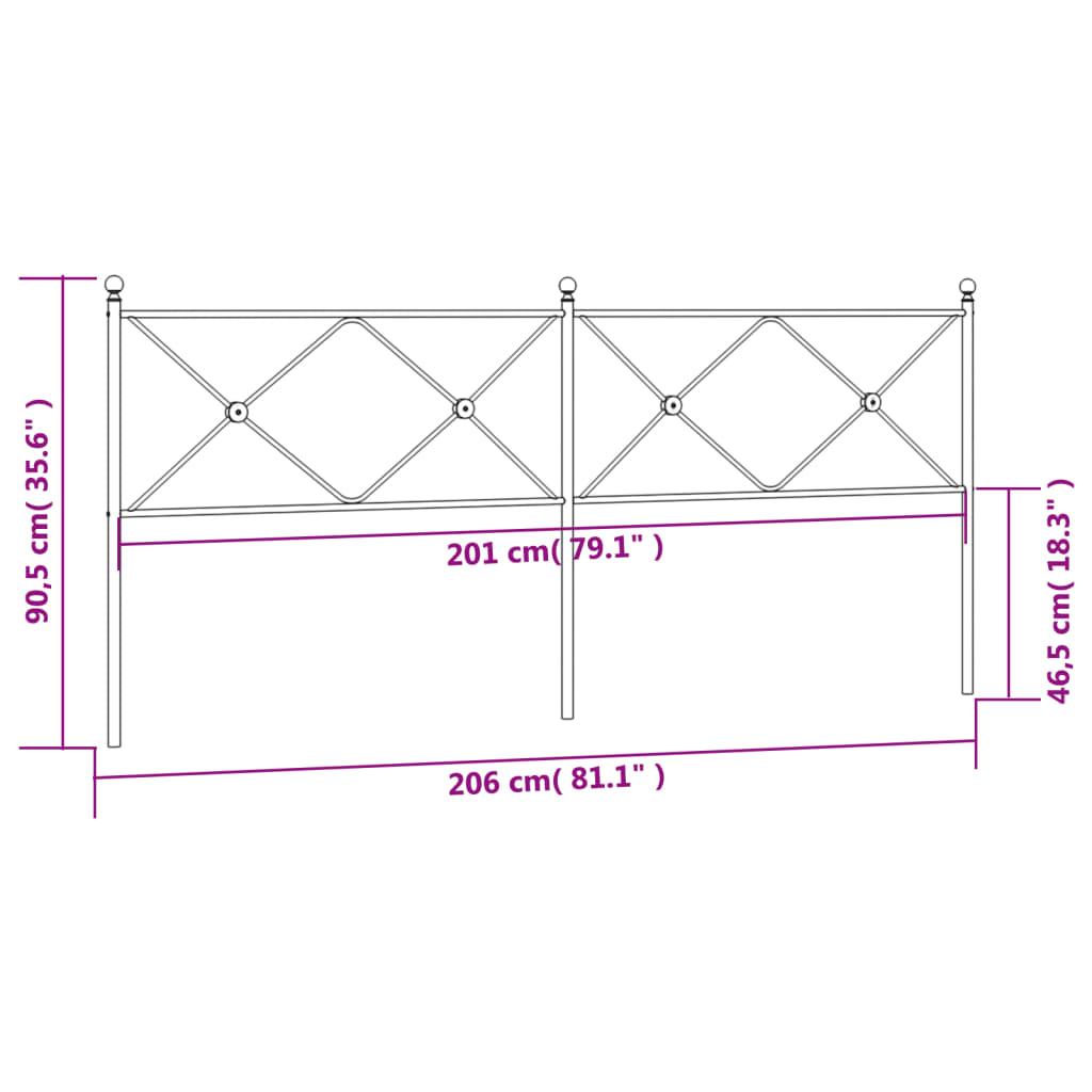 vidaXL Tăblie de pat metalică, negru, 200 cm