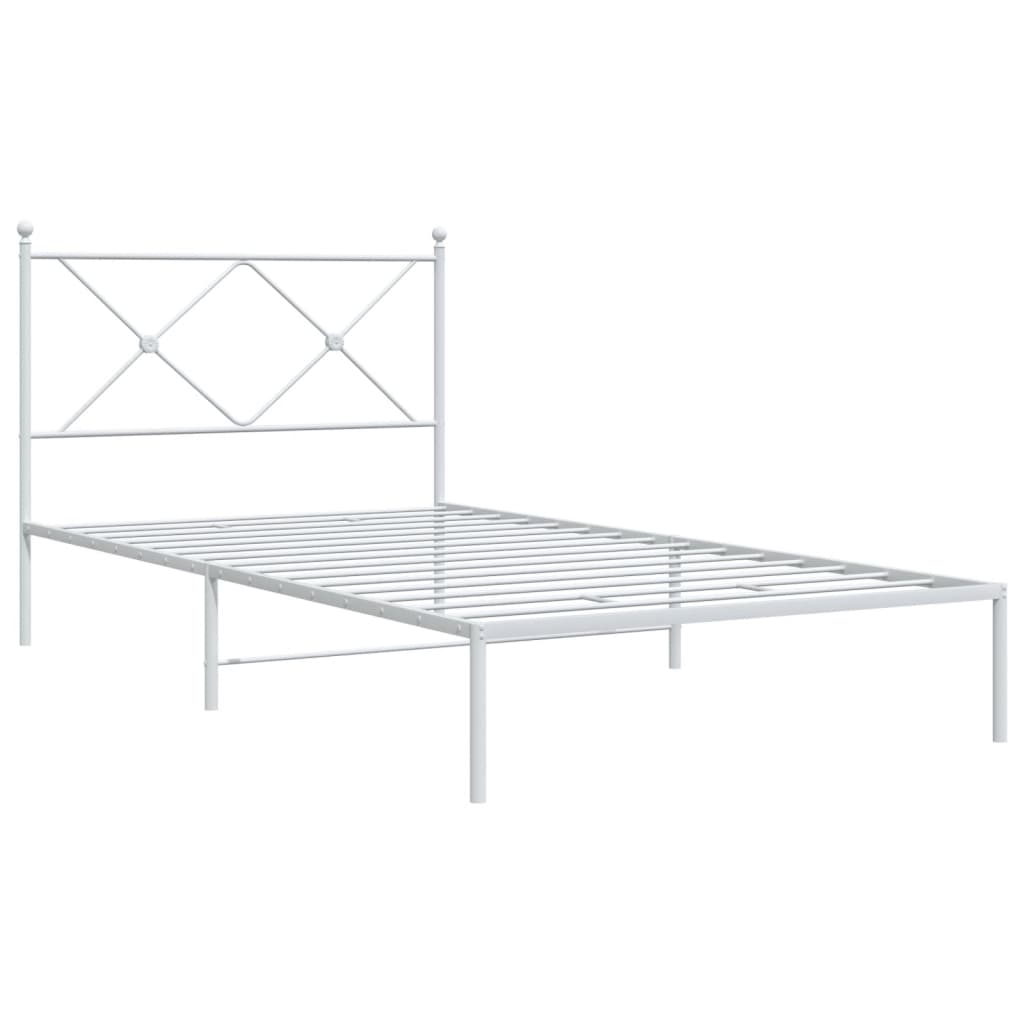 vidaXL Cadru de pat din metal cu tăblie, alb, 107x203 cm