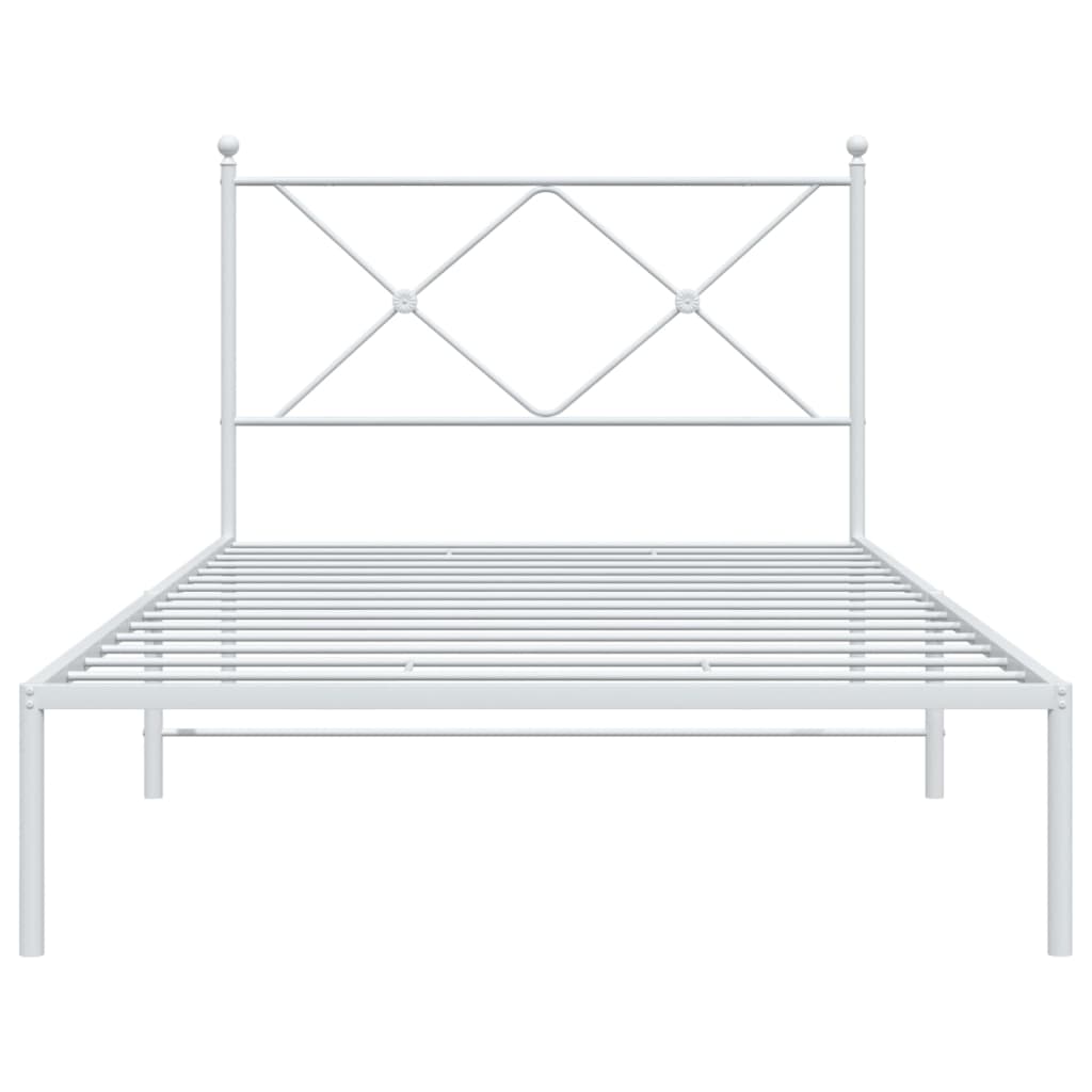 vidaXL Cadru de pat din metal cu tăblie, alb, 107x203 cm