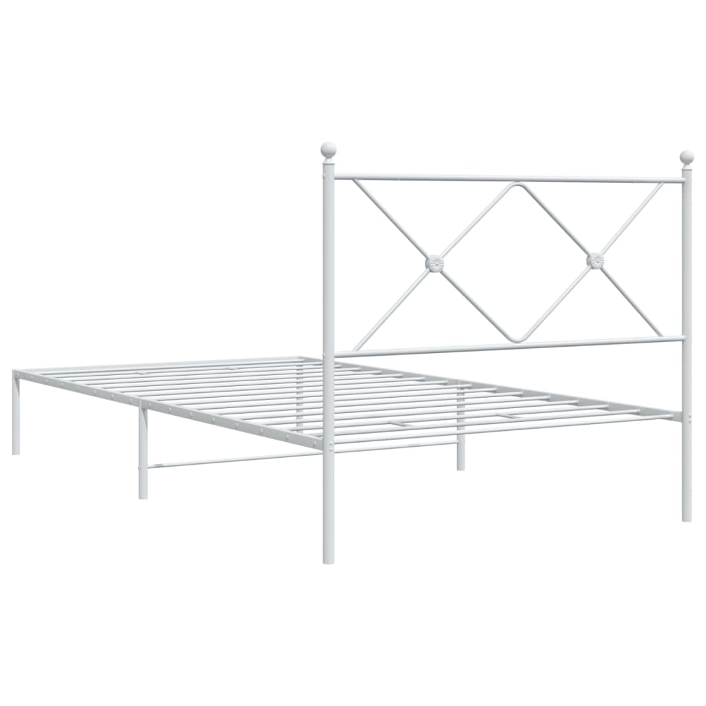 vidaXL Cadru de pat din metal cu tăblie, alb, 107x203 cm