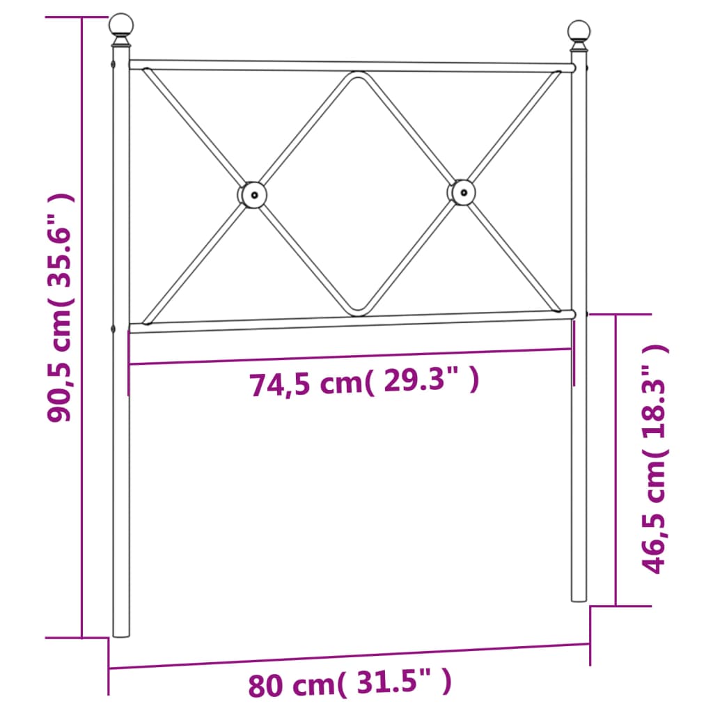 vidaXL Tăblie de pat metalică, alb, 75 cm