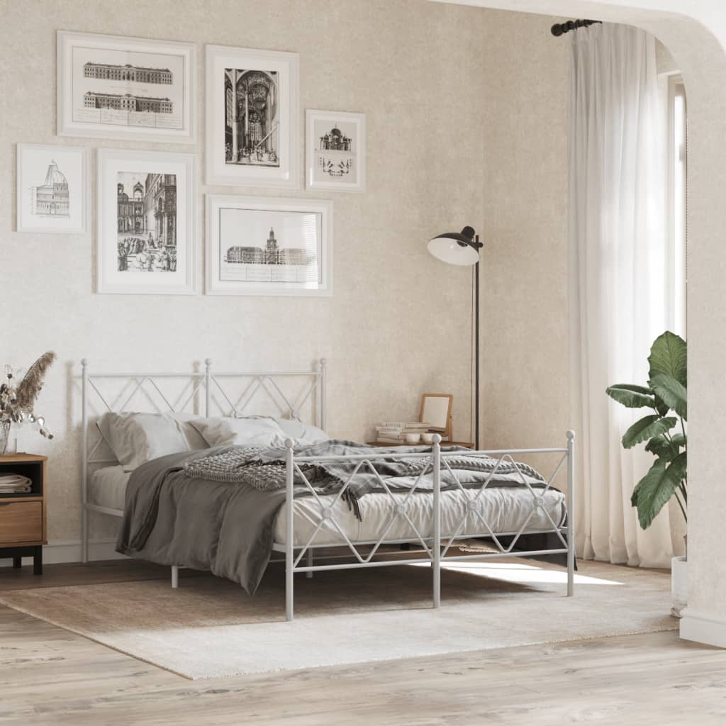 vidaXL Tăblie de pat metalică, alb, 120 cm