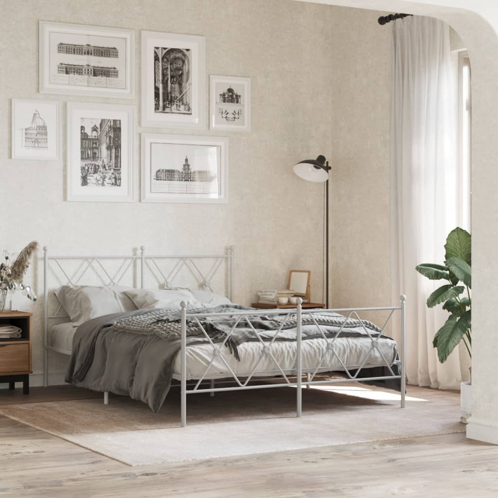 vidaXL Tăblie de pat metalică, alb, 137 cm