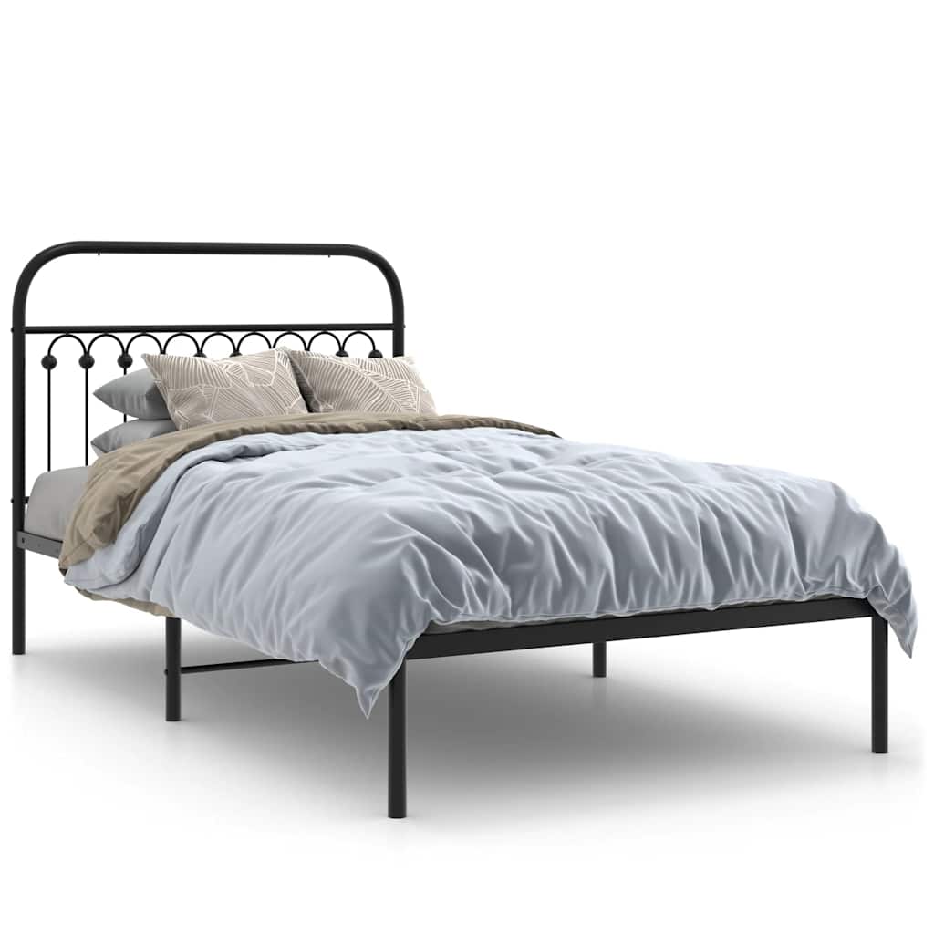 vidaXL Cadru de pat din metal cu tăblie, negru, 107x203 cm