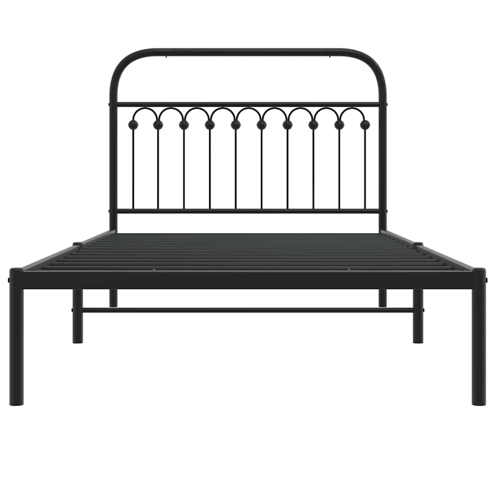 vidaXL Cadru de pat din metal cu tăblie, negru, 107x203 cm
