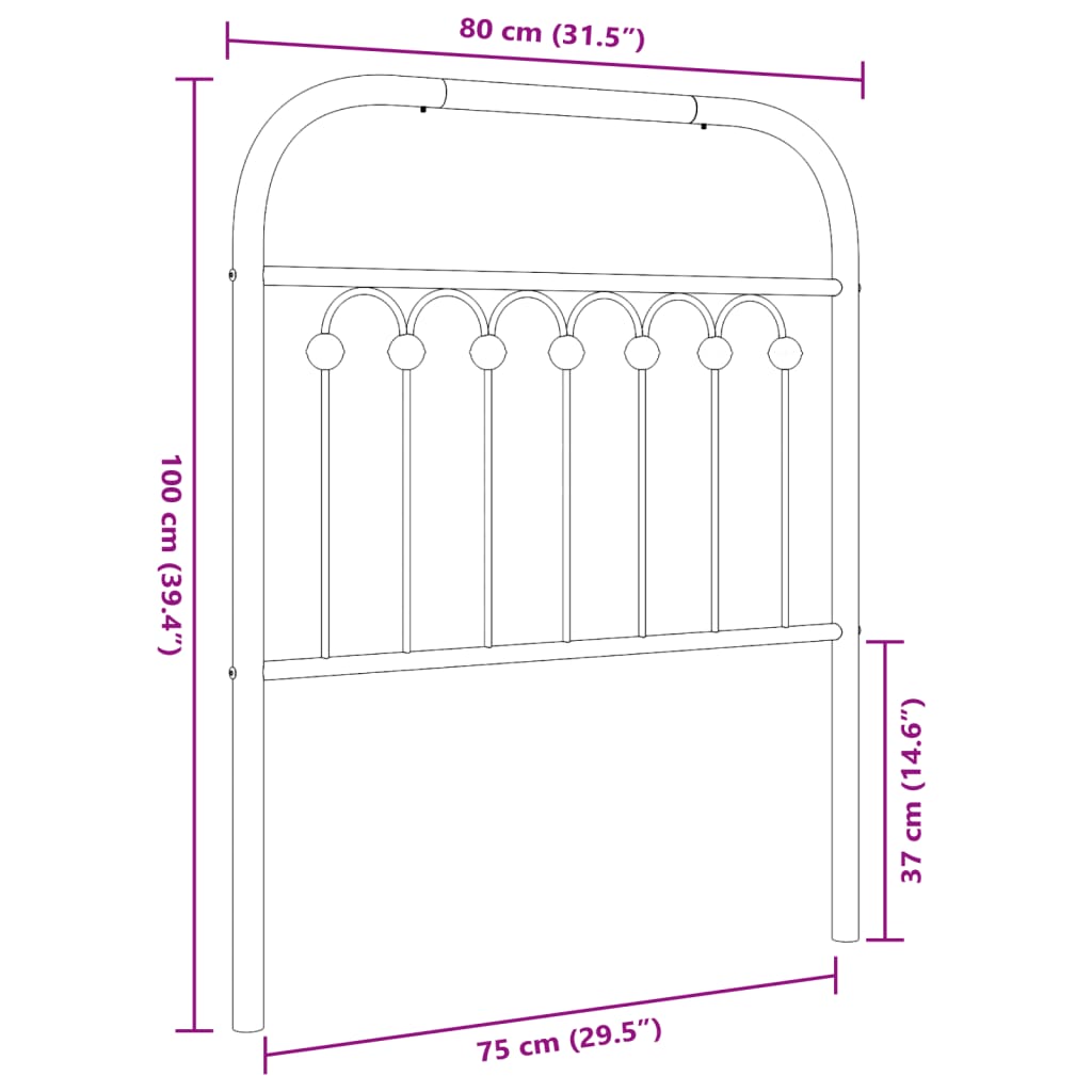 vidaXL Tăblie de pat metalică, negru, 75 cm