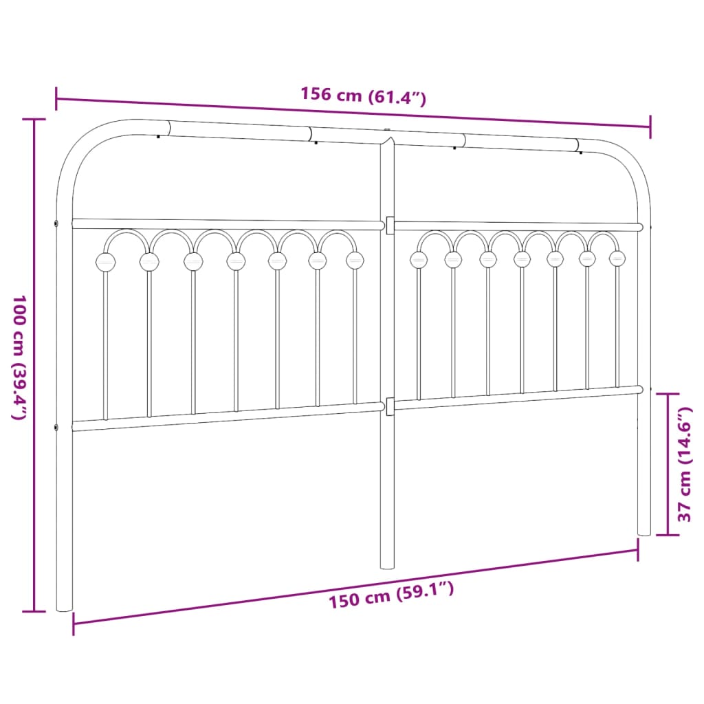 vidaXL Tăblie de pat metalică, negru, 150 cm