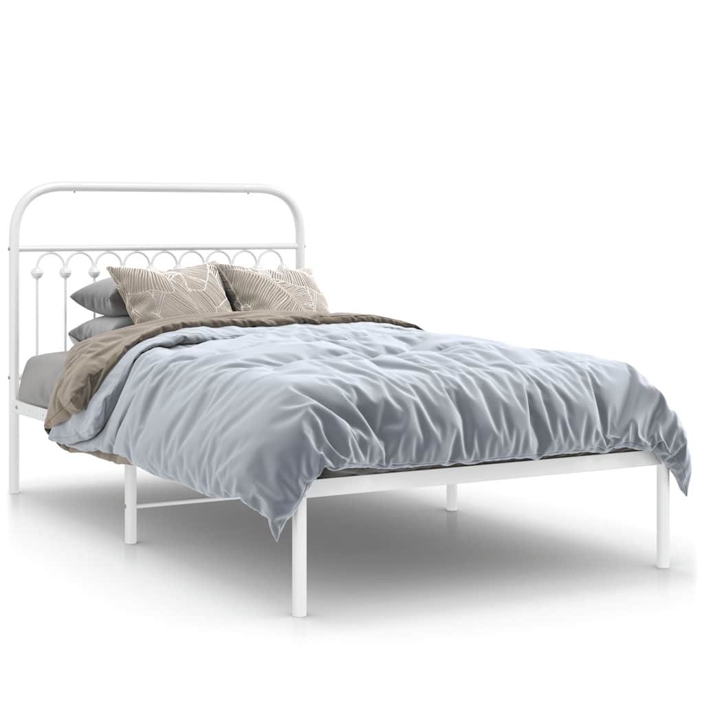 vidaXL Cadru de pat din metal cu tăblie, alb, 107x203 cm